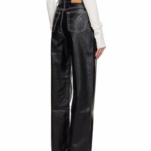 Eytys Black Faux Leather Pants with White Stitching